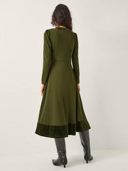 Monsoon Viv Velvet Midi Dress, Khaki - view 2, Khaki