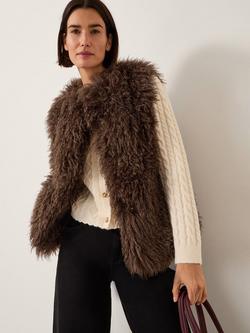 Monsoon Maeve Faux Fur Gilet, Chocolate, Chocolate