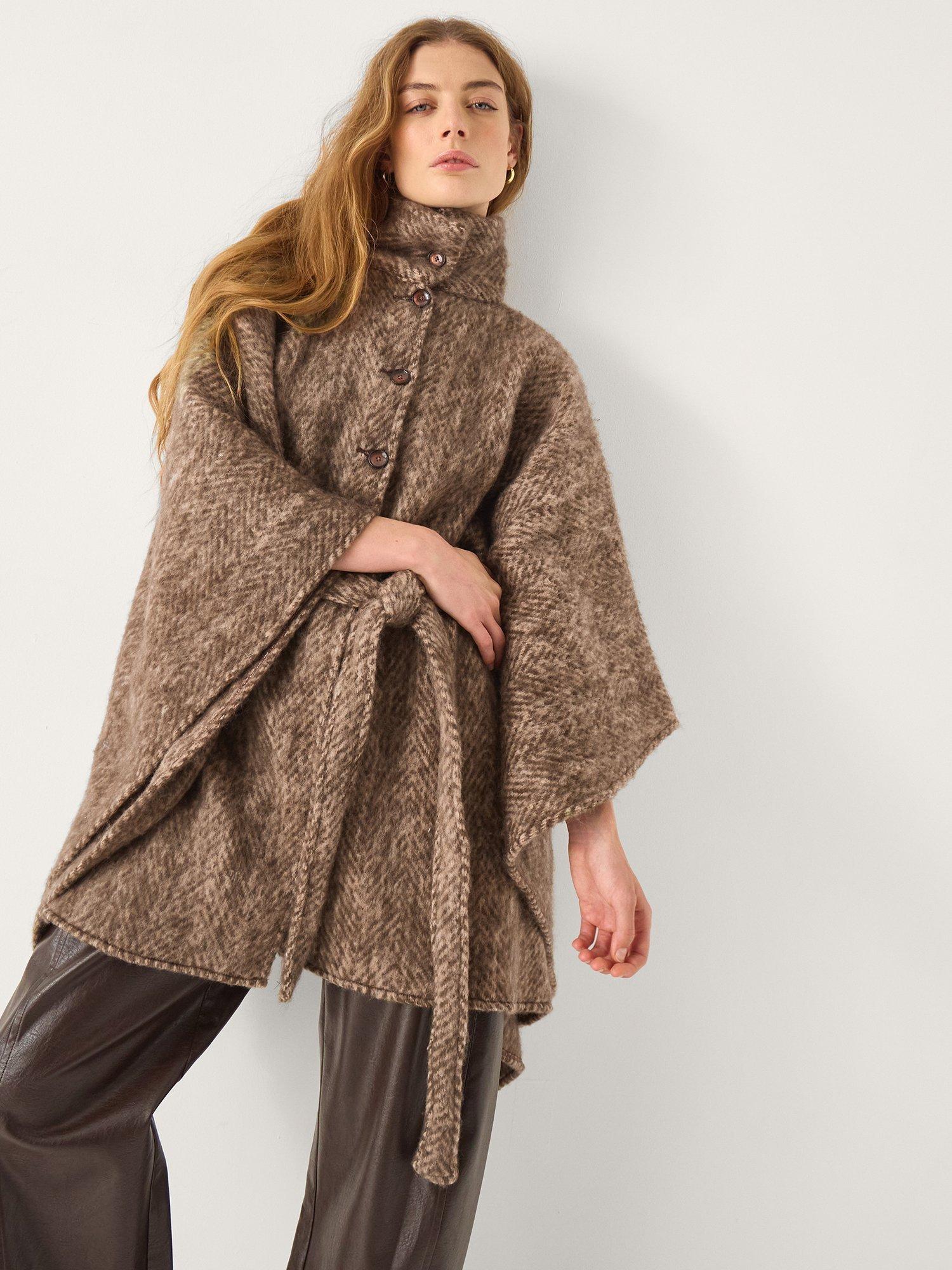 Product image 1 of 4, which shows Monsoon Cara Herringbone Cape Poncho, Brown, One Size