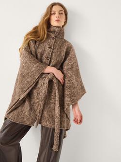 Monsoon Cara Herringbone Cape Poncho, Brown, Brown
