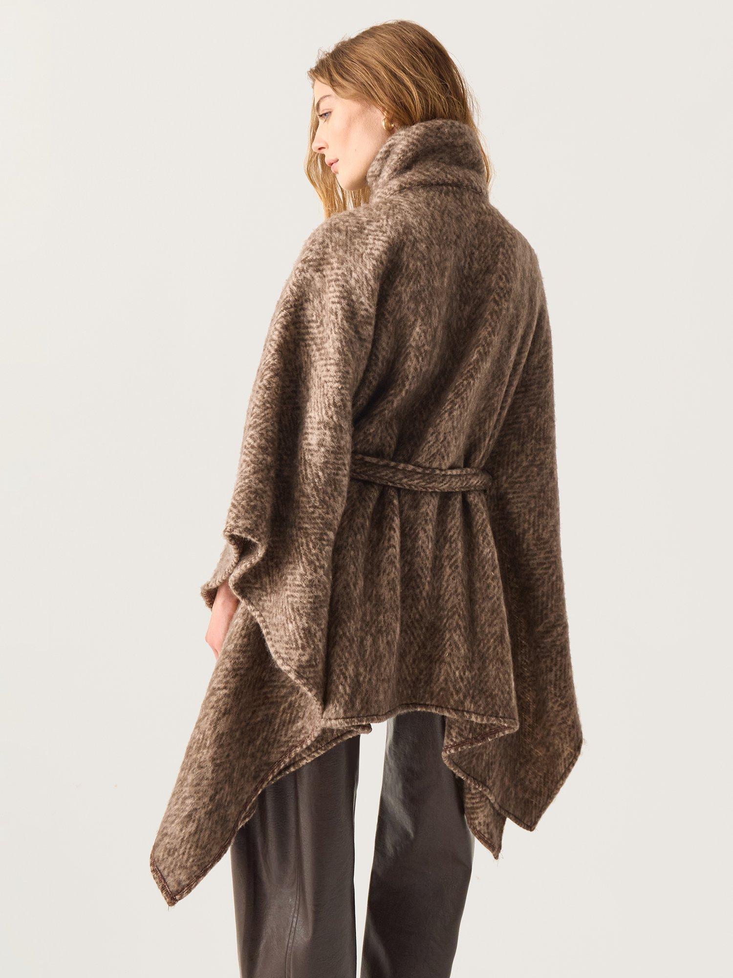 Product image 2 of 4, which shows Monsoon Cara Herringbone Cape Poncho, Brown, One Size