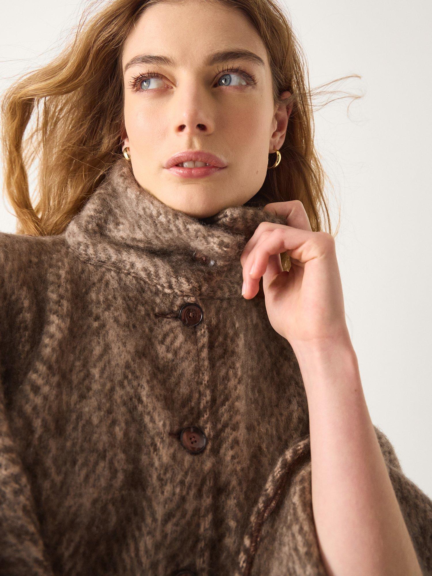 Product image 3 of 4, which shows Monsoon Cara Herringbone Cape Poncho, Brown, One Size
