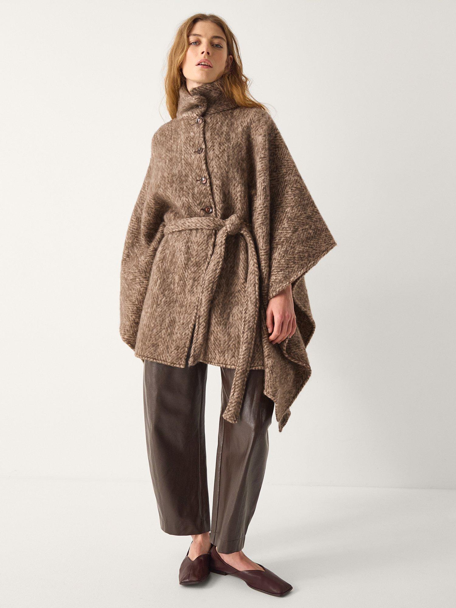 Product image 4 of 4, which shows Monsoon Cara Herringbone Cape Poncho, Brown, One Size