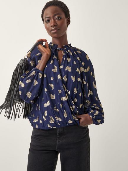 Monsoon Angela Leaf Blouse, Navy, Navy