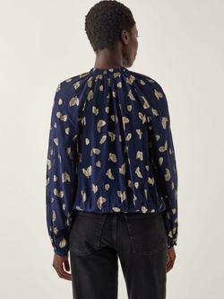 Monsoon Angela Leaf Blouse, Navy - view 2, Navy