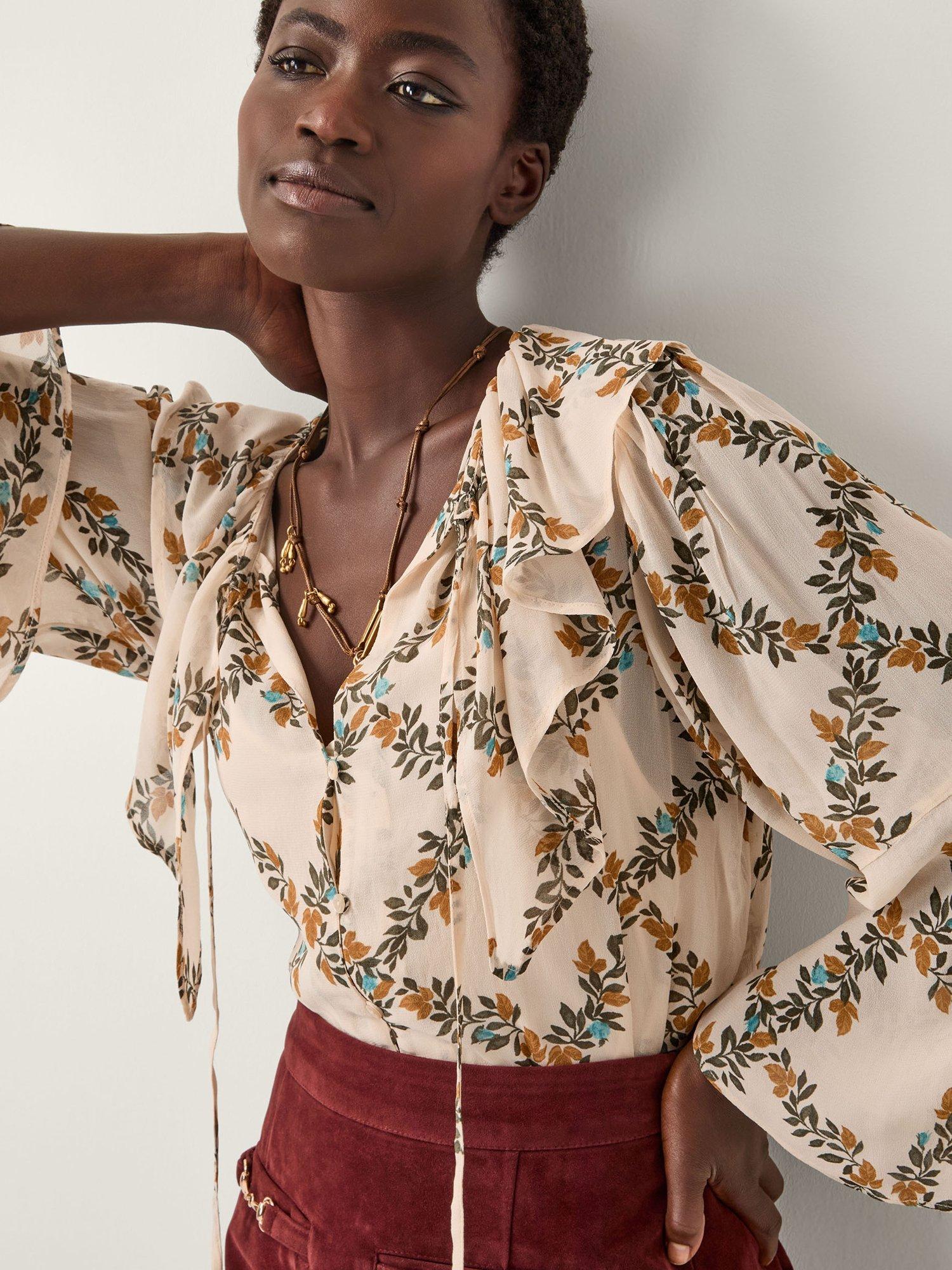 Product image 1 of 4, which shows Monsoon Cheryl Floral Print Blouse, Ivory, S