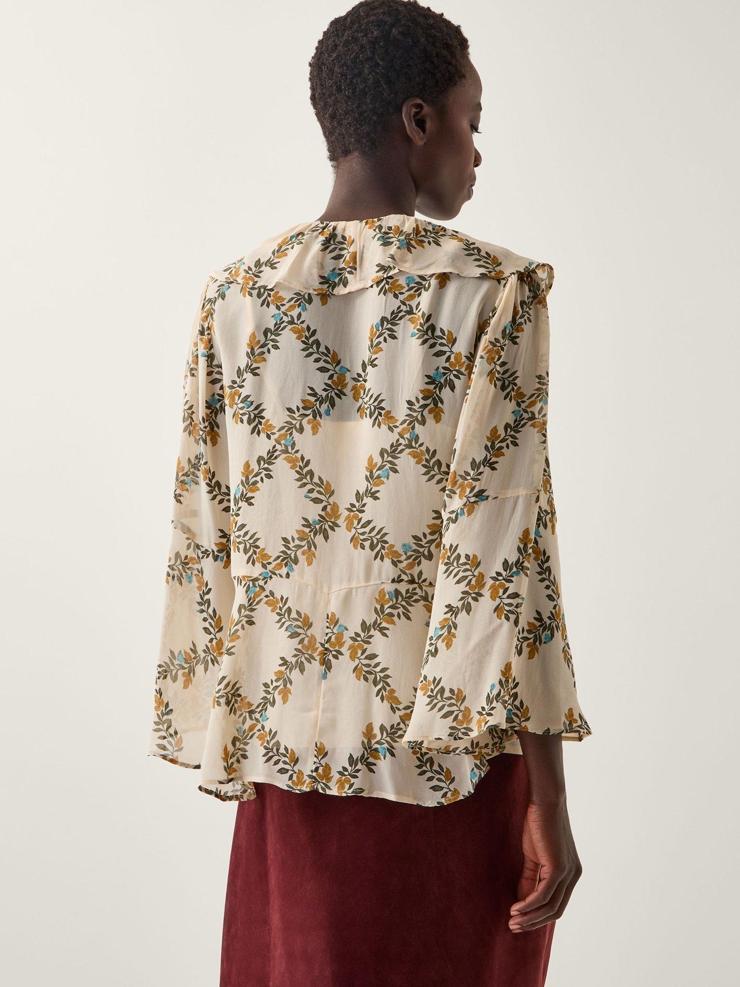 Product image 2 of 4, which shows Monsoon Cheryl Floral Print Blouse, Ivory, S