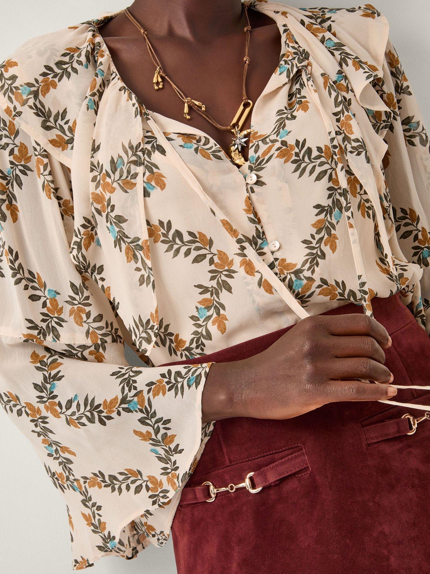 Product image 4 of 4, which shows Monsoon Cheryl Floral Print Blouse, Ivory, S