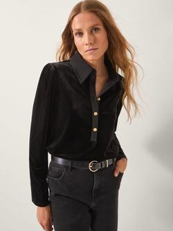 Monsoon Clay Long Sleeve Collared Velvet Blouse, Black