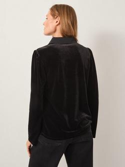 Monsoon Clay Long Sleeve Collared Velvet Blouse - view 2, Black