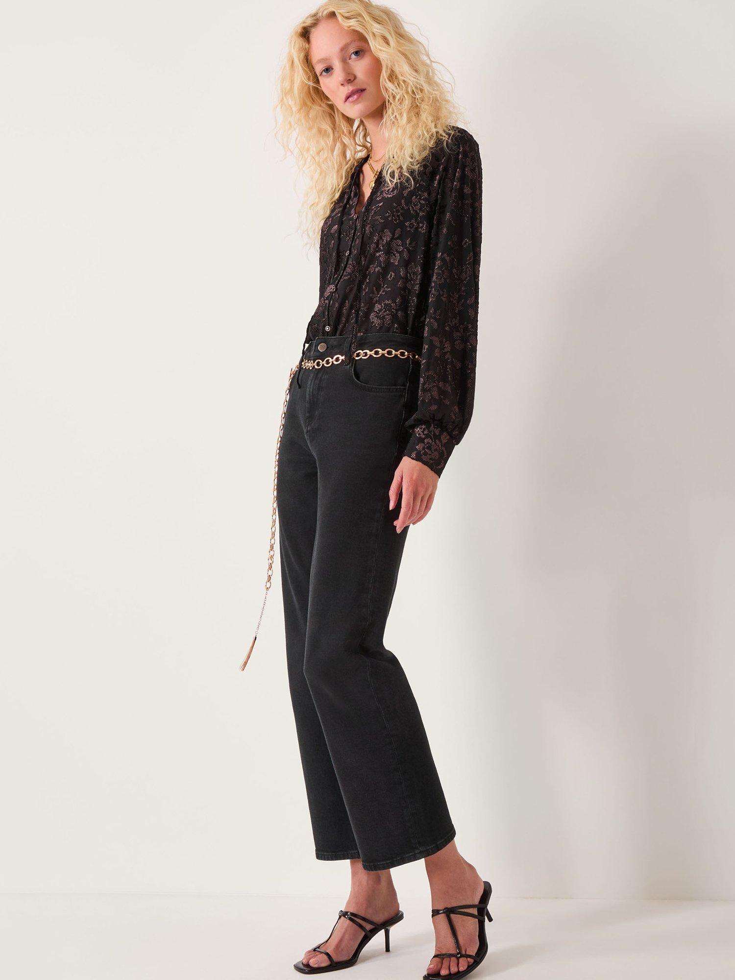 Product image 4 of 5, which shows Monsoon Dory Floral Sparkle Long Sleeve Shirt, Black, S