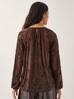Monsoon Dua Round Neck Floral Blouse - view 2, Chocolate