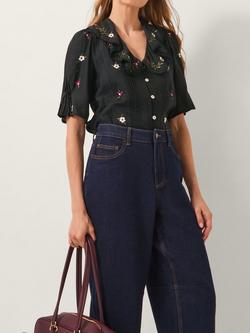 Monsoon Elsie Floral V-Neck Blouse, Black