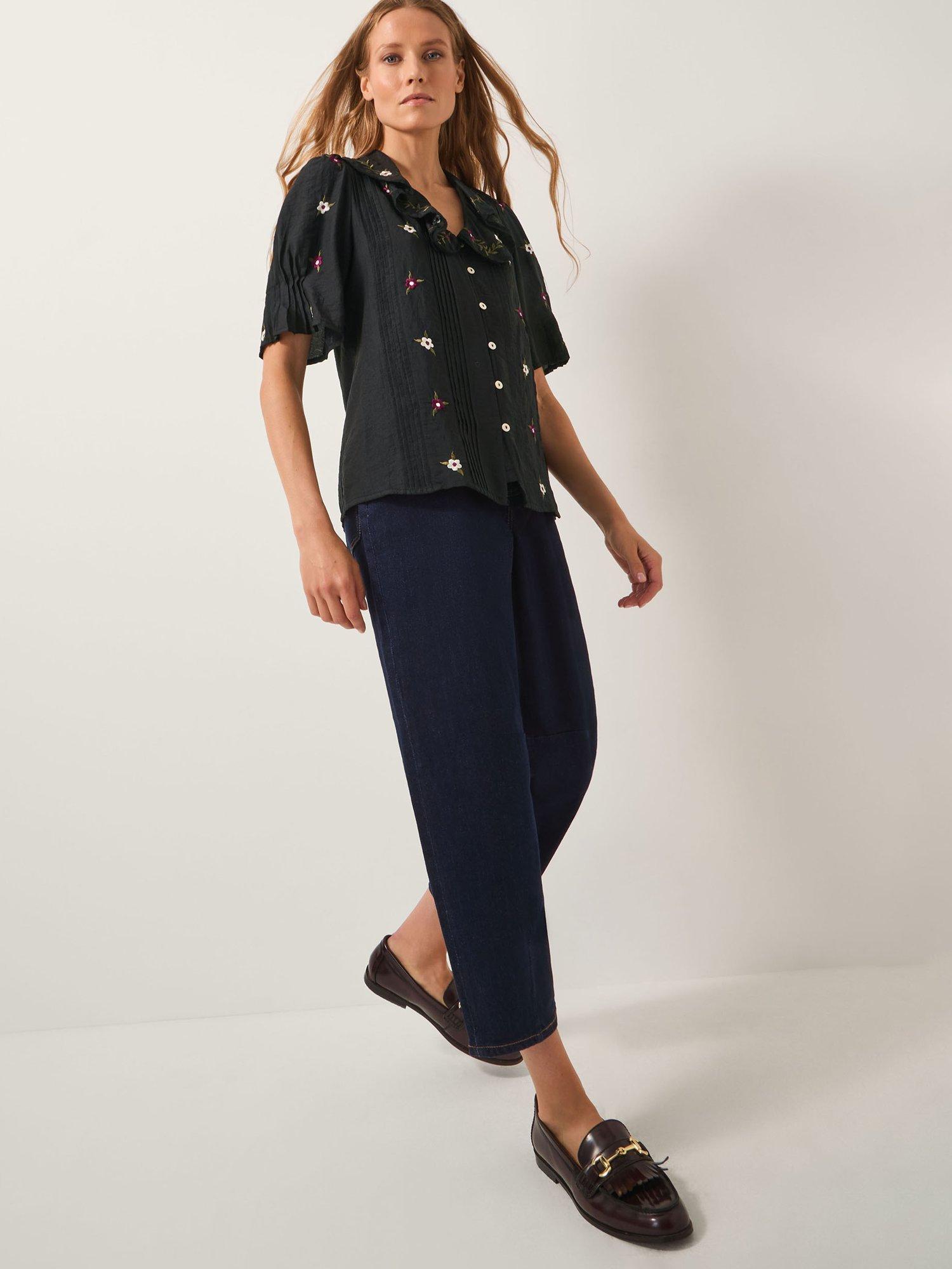 Product image 3 of 5, which shows Monsoon Elsie Floral V-Neck Blouse , Black, 8