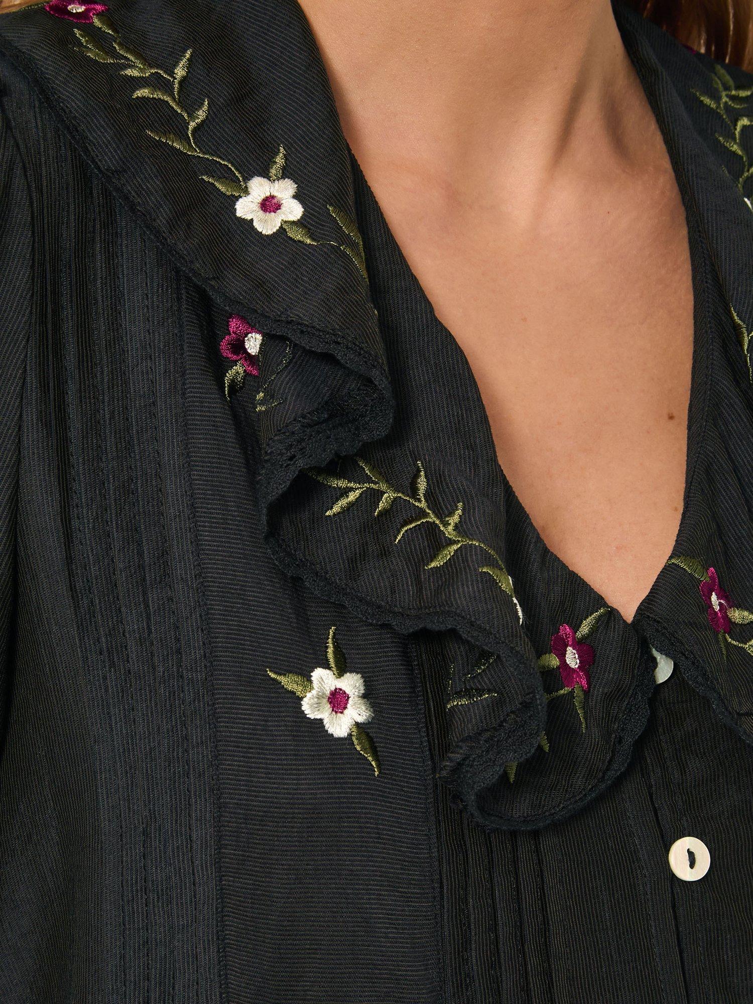 Product image 4 of 5, which shows Monsoon Elsie Floral V-Neck Blouse , Black, 8