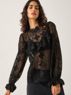 Monsoon Phoebe Lace Blouse, Black, Black