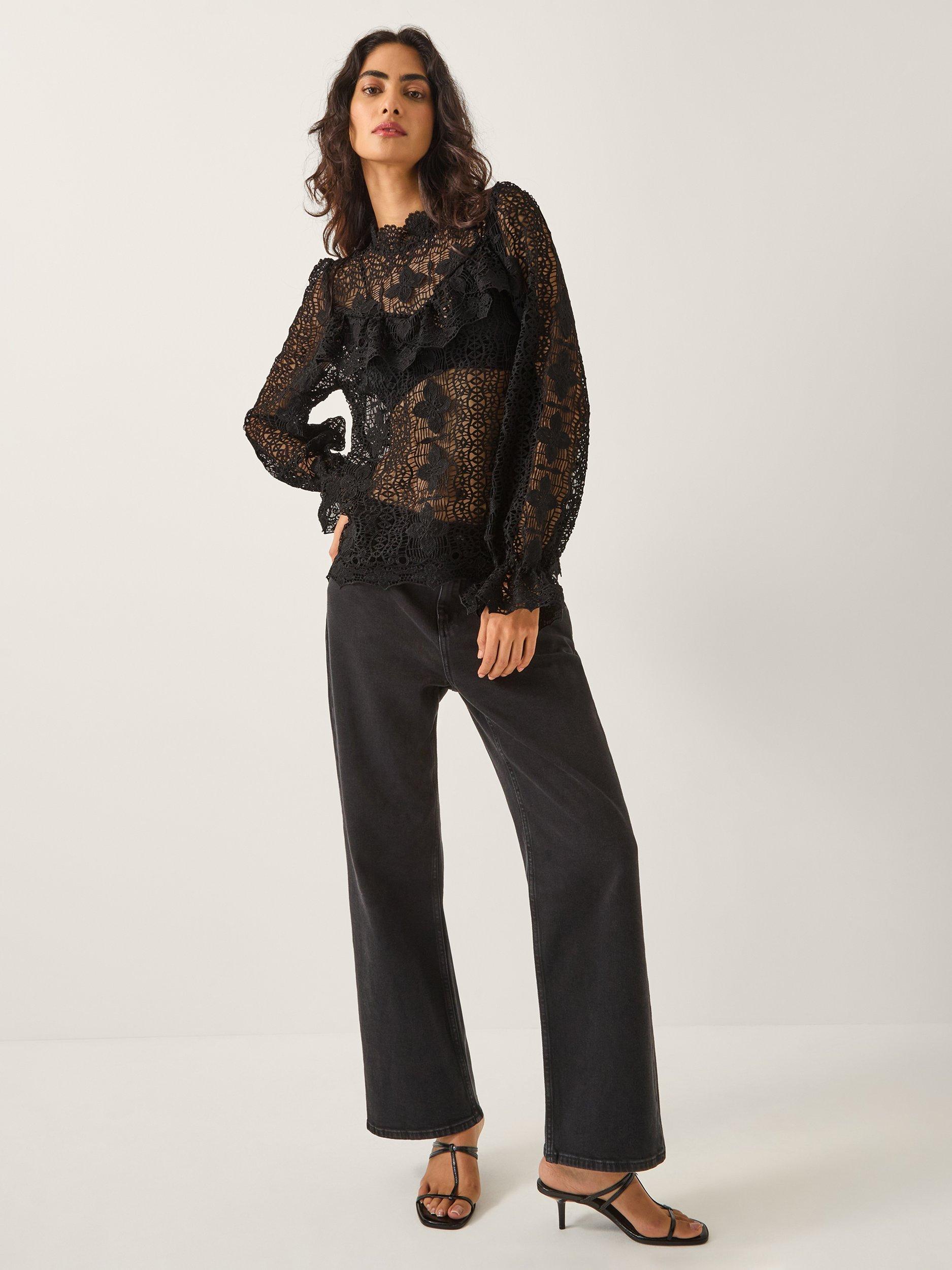 Product image 3 of 5, which shows Monsoon Phoebe Lace Blouse, Black, 8