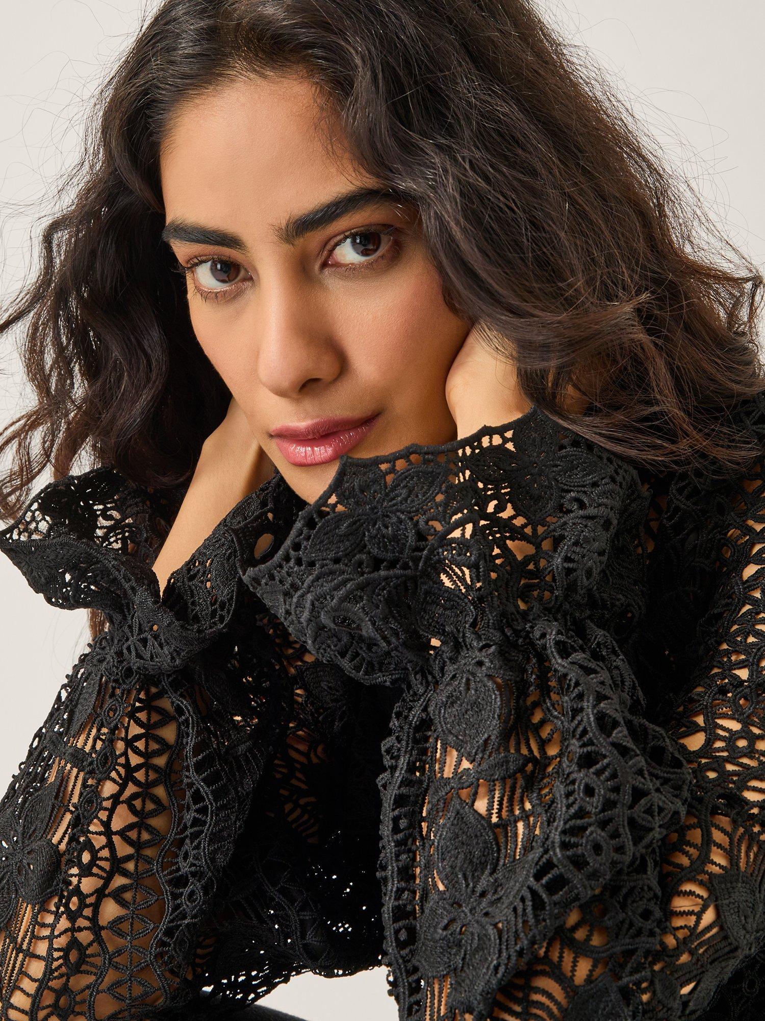 Product image 4 of 5, which shows Monsoon Phoebe Lace Blouse, Black, 8