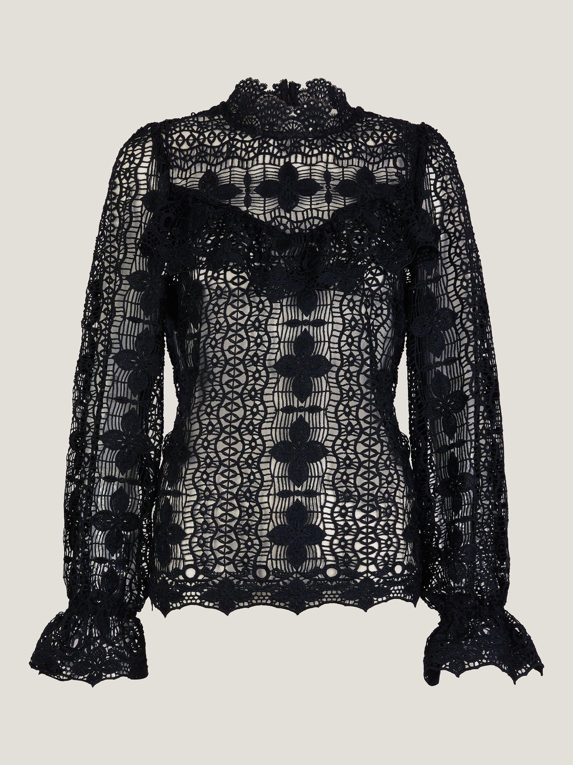 Product image 5 of 5, which shows Monsoon Phoebe Lace Blouse, Black, 8