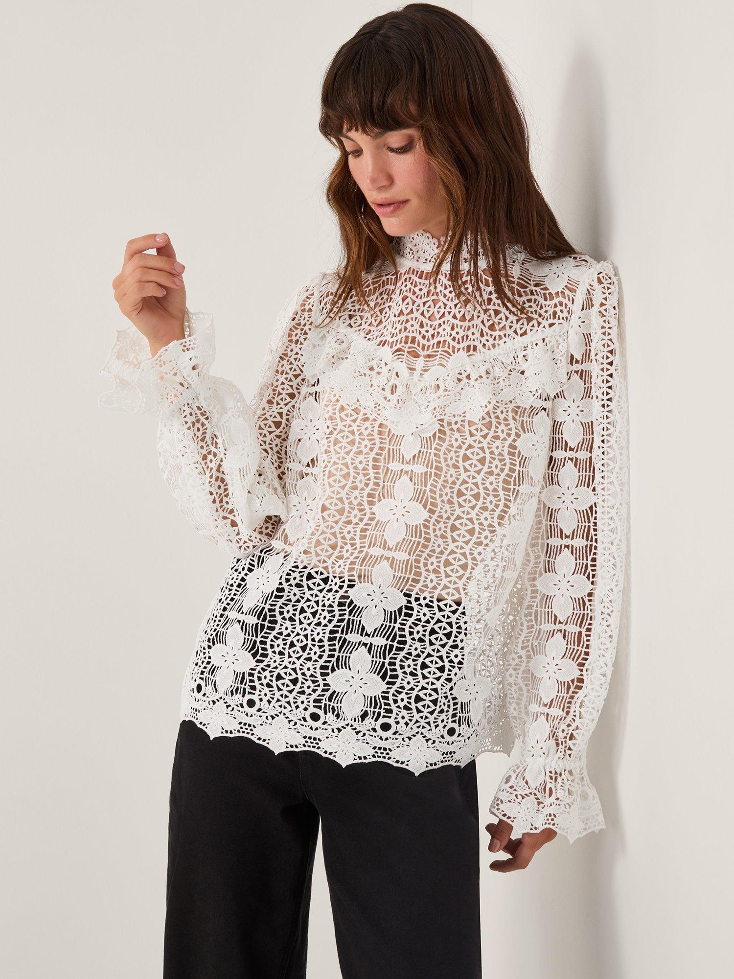 Product image 1 of 5, which shows Monsoon Phoebe Lace Blouse, White, 10