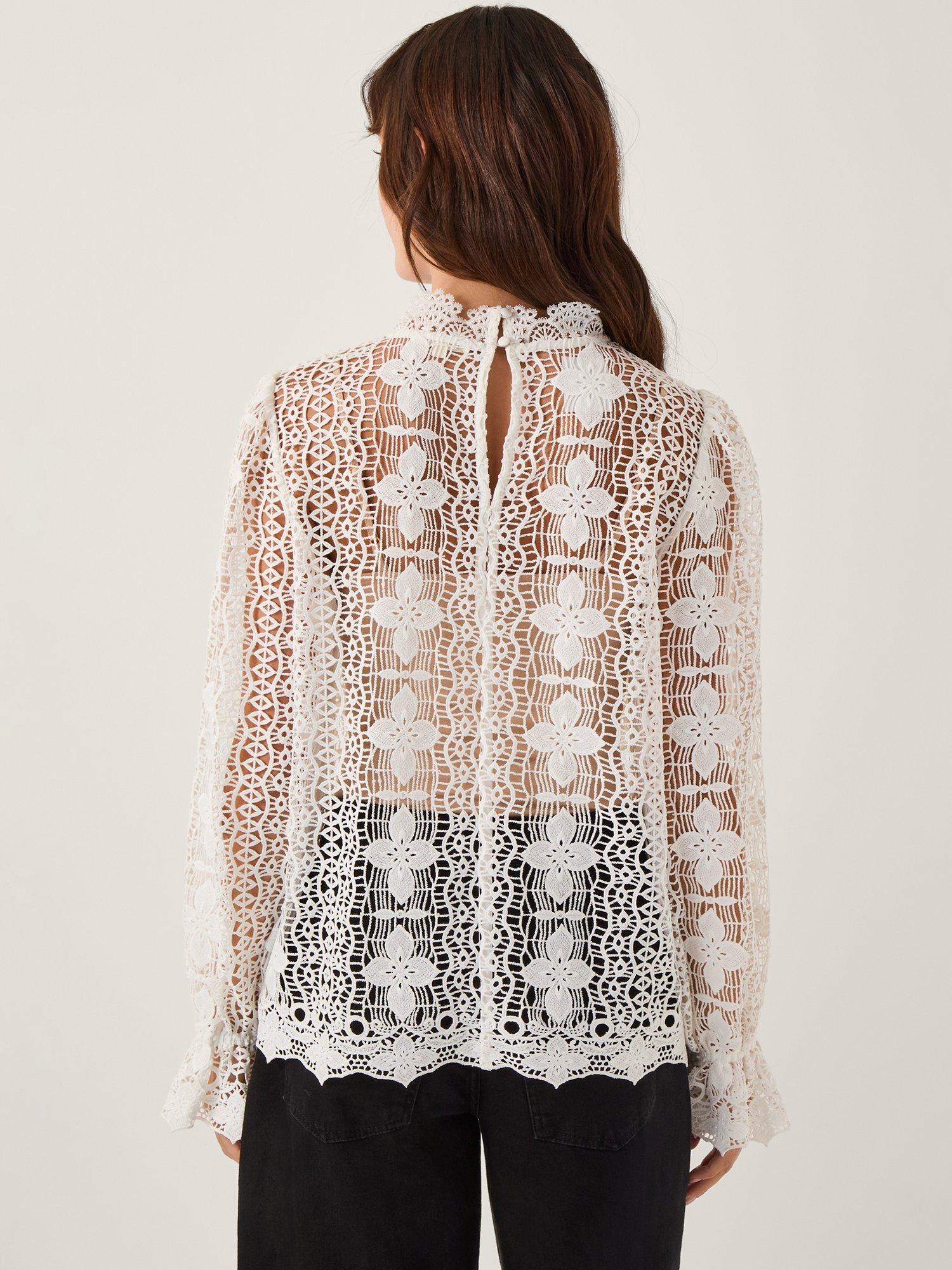 Product image 2 of 5, which shows Monsoon Phoebe Lace Blouse, White, 10