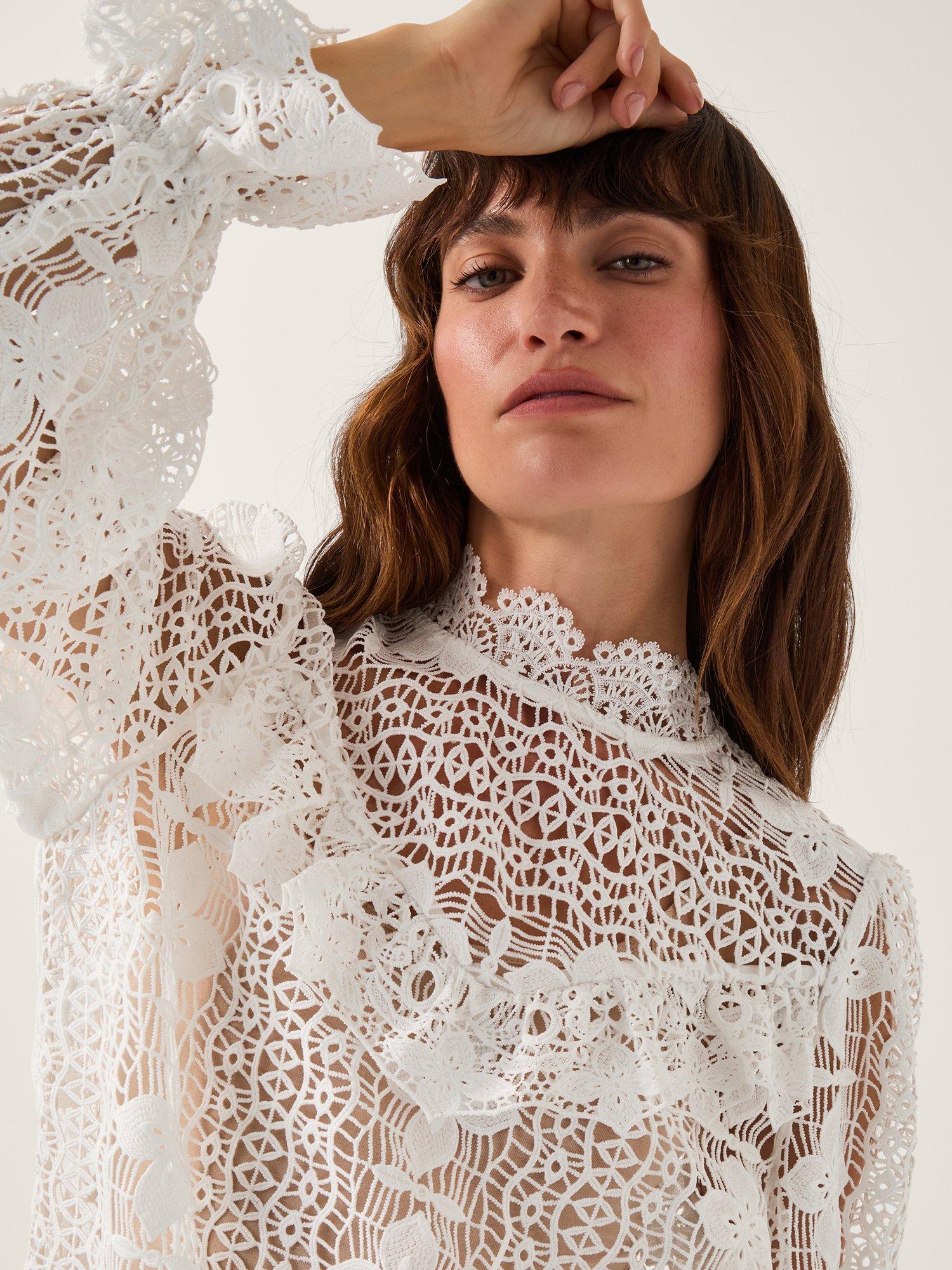 Product image 4 of 5, which shows Monsoon Phoebe Lace Blouse, White, 10