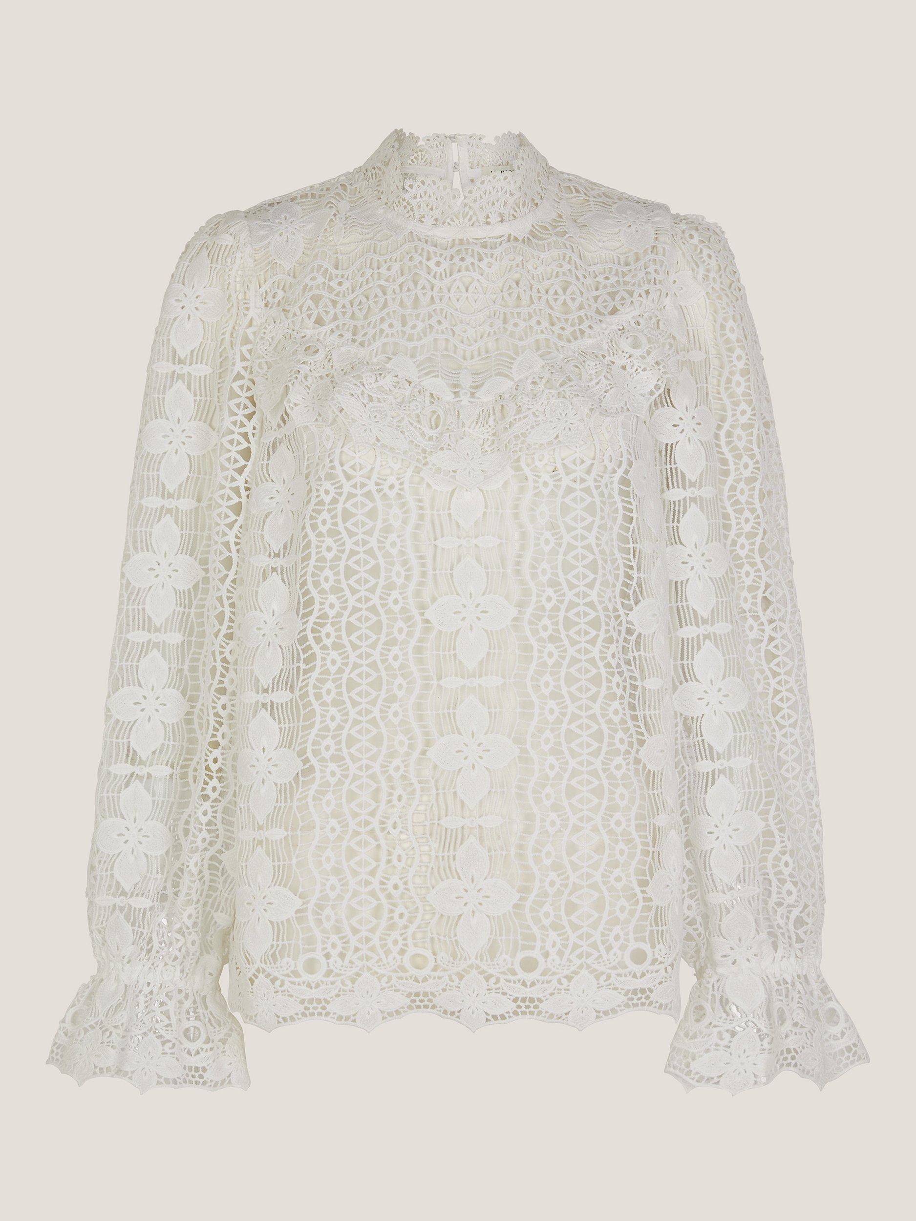 Product image 5 of 5, which shows Monsoon Phoebe Lace Blouse, White, 10