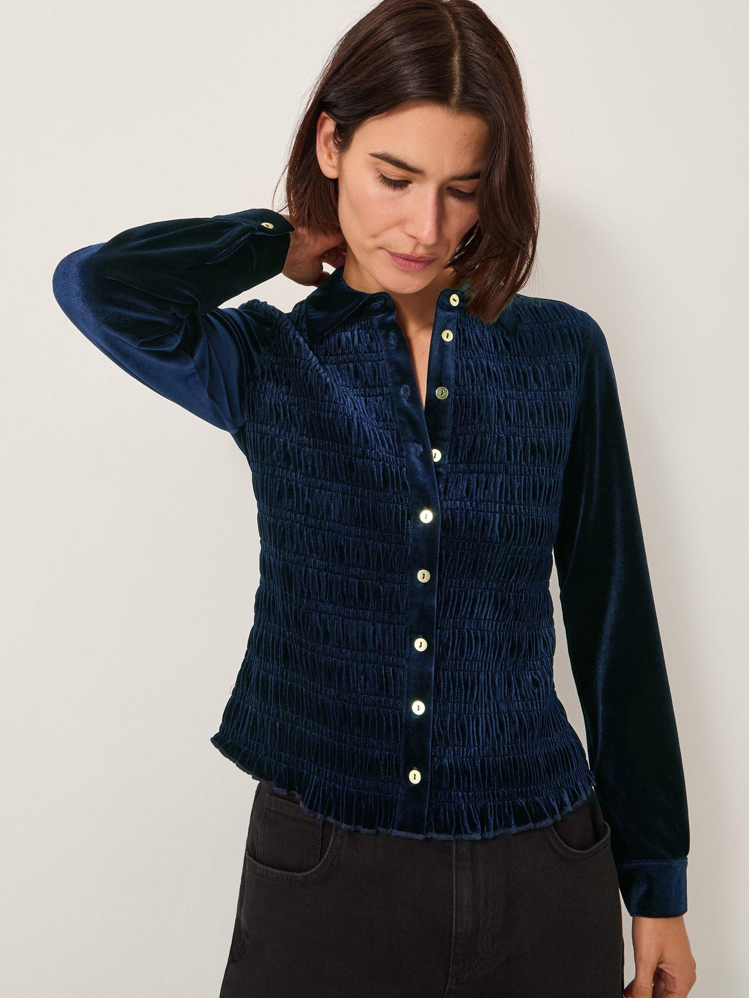 Monsoon Sam Smock Velvet Shirt, Midnight
