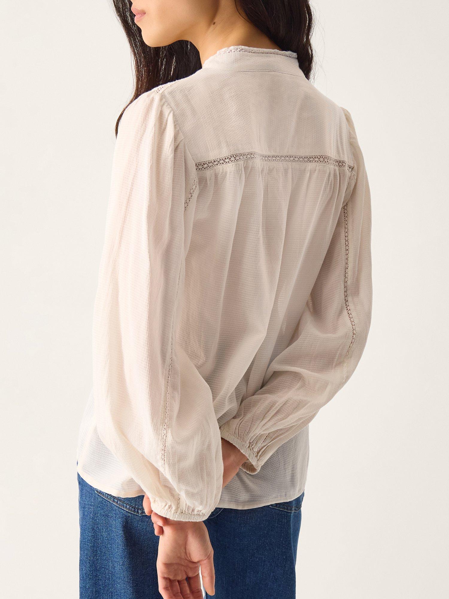 Product image 2 of 4, which shows Monsoon Sara Lace Trim Shirt, Ivory, 10