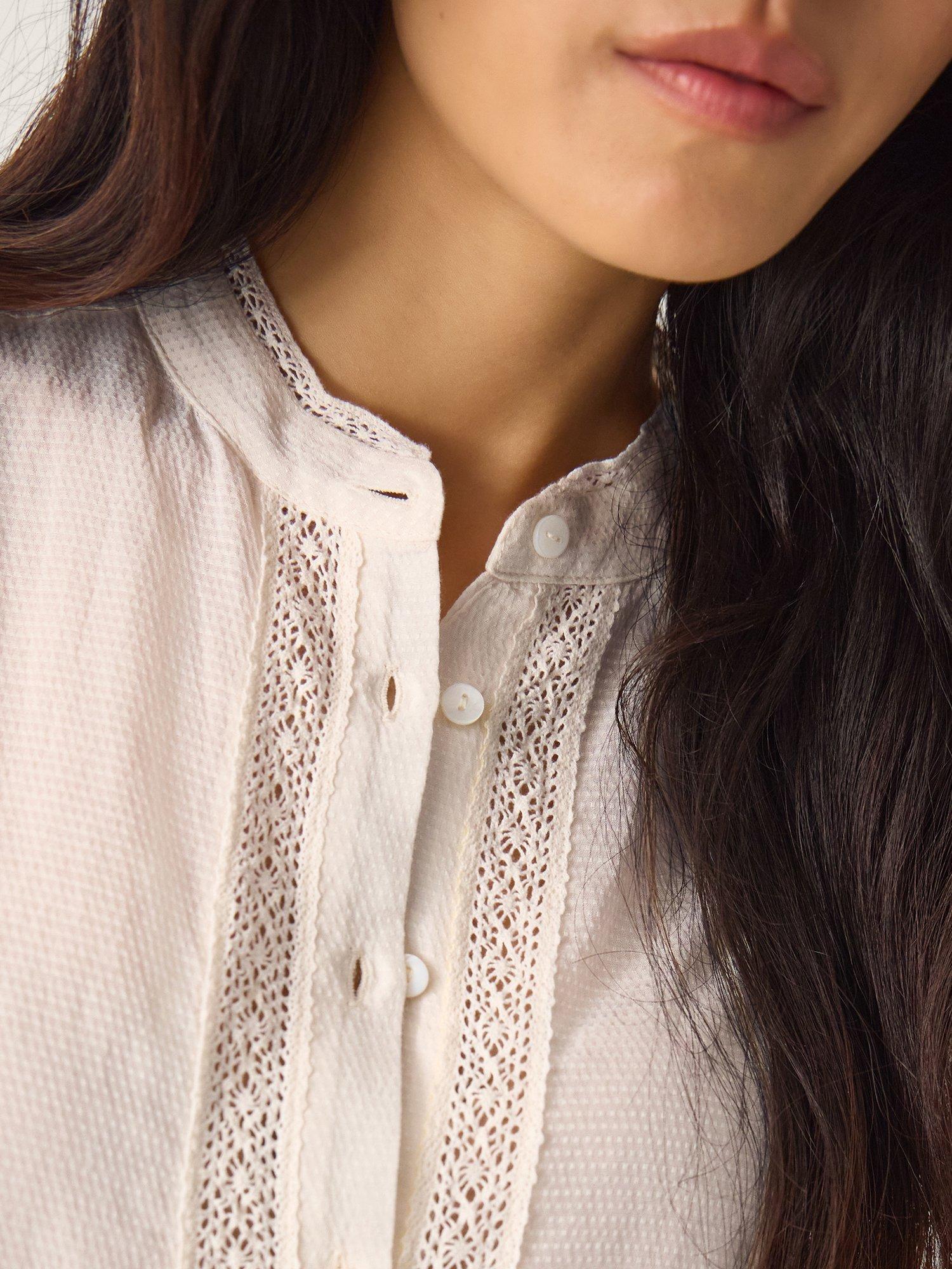 Product image 3 of 4, which shows Monsoon Sara Lace Trim Shirt, Ivory, 10