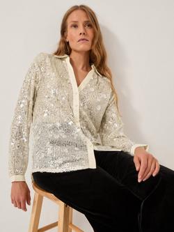 Monsoon Seema Sequin Shirt, Silver, Silver