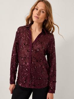 Monsoon Seema Sequin Shirt, Aubergine, Aubergine