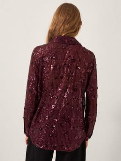 Monsoon Seema Sequin Shirt, Aubergine - view 2, Aubergine