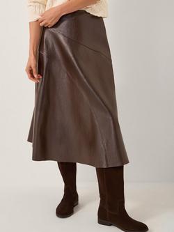 Monsoon Marnie Faux Leather Midi Skirt, Chocolate