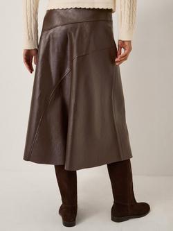 Monsoon Marnie Faux Leather Midi Skirt - view 2, Chocolate