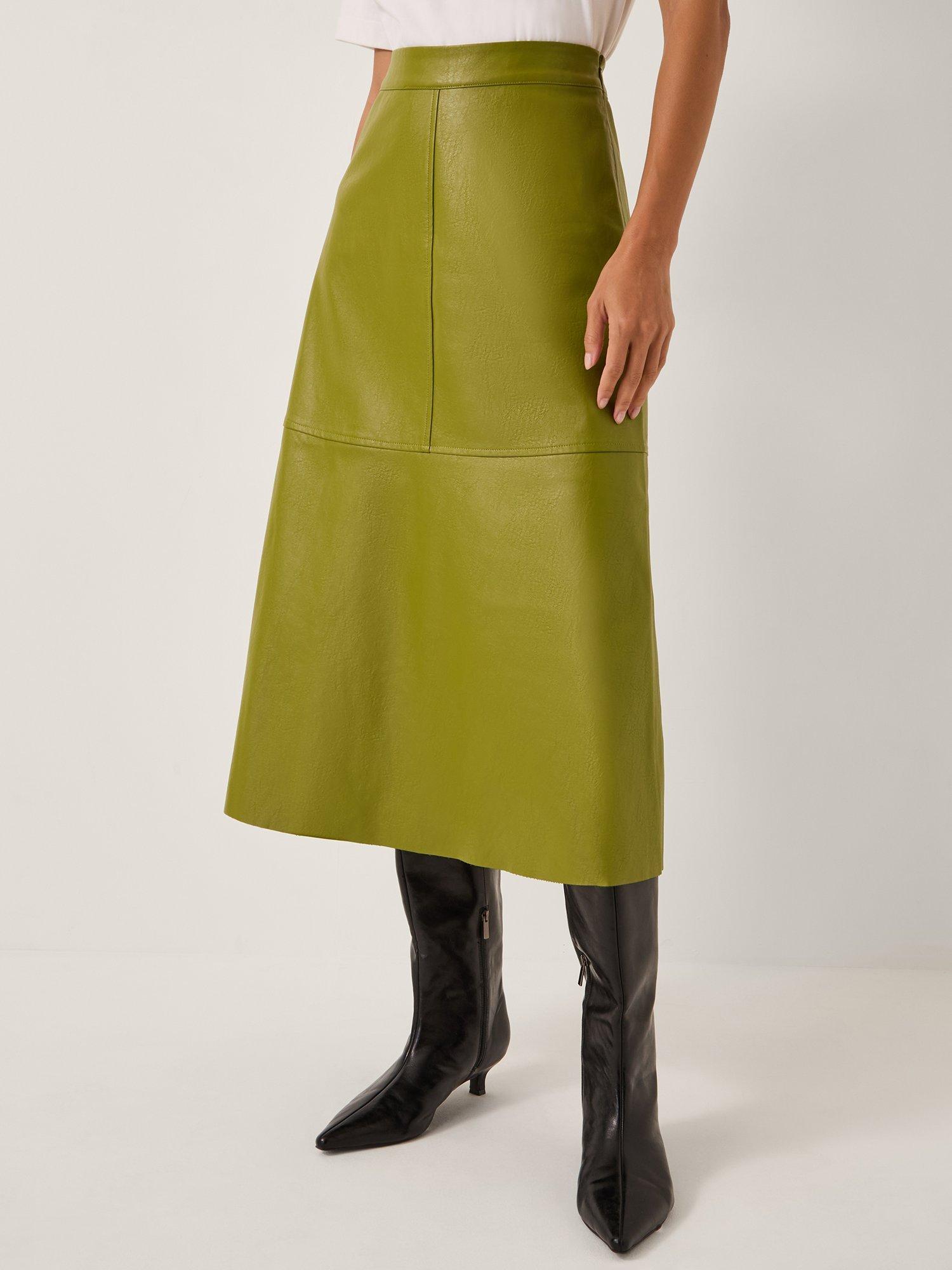 Product image 1 of 5, which shows Monsoon Marnie Midi Skirt, Olive, 8