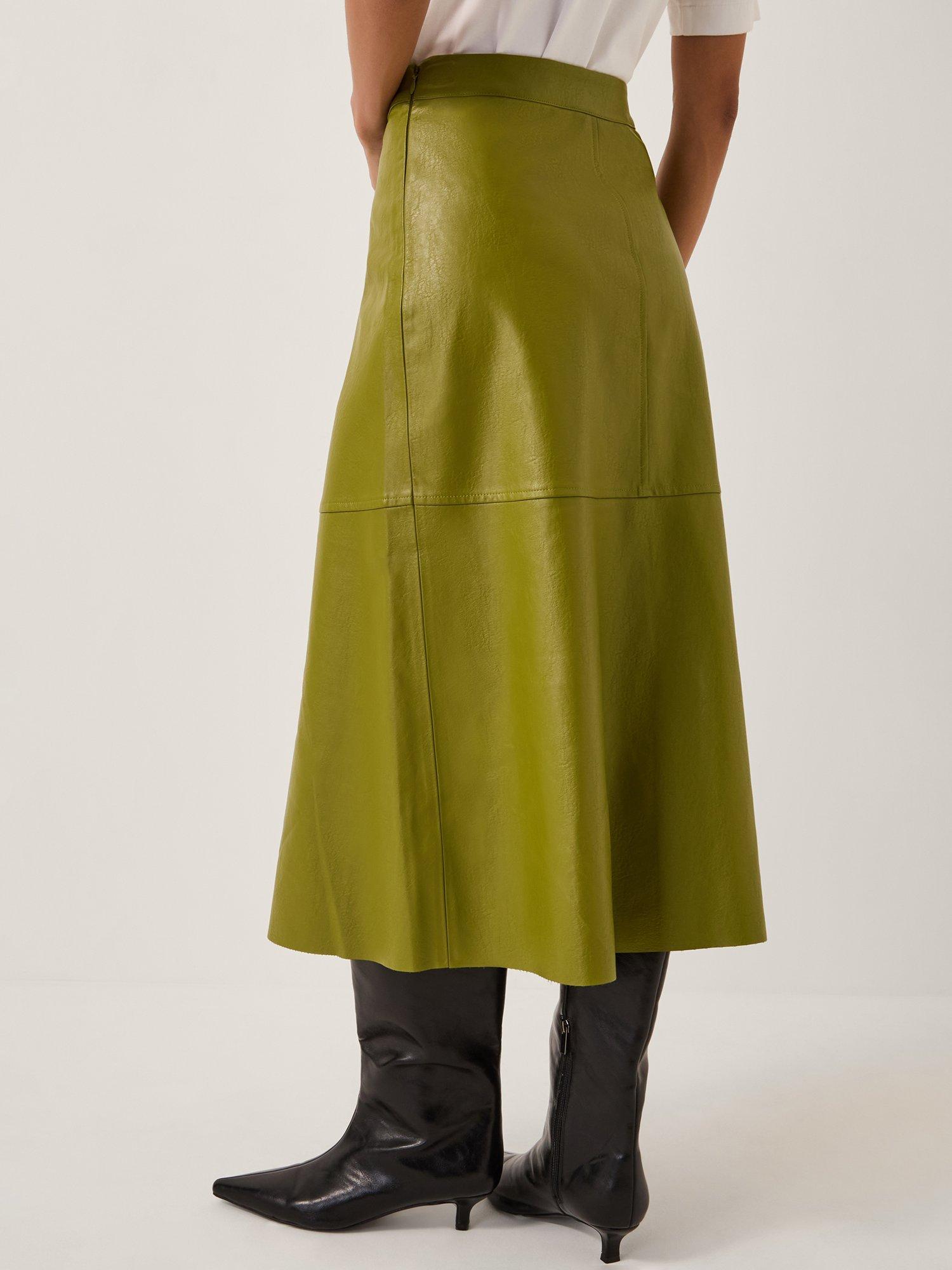 Product image 2 of 5, which shows Monsoon Marnie Midi Skirt, Olive, 8