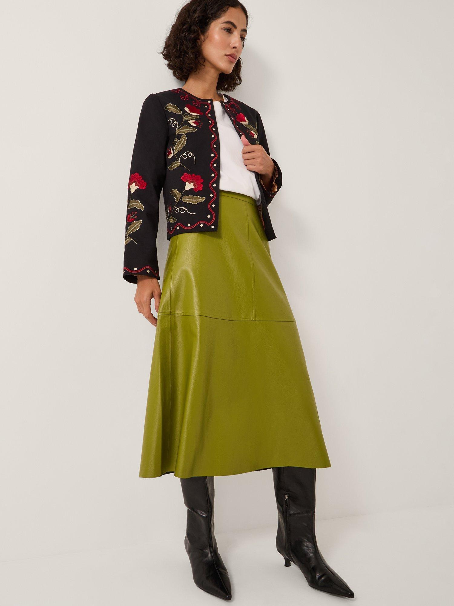 Product image 3 of 5, which shows Monsoon Marnie Midi Skirt, Olive, 8