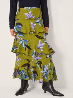 Monsoon Sonya Floral Tiered Skirt, Khaki, Khaki