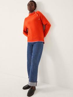 Monsoon Bella High Neck Button Jumper, Orange