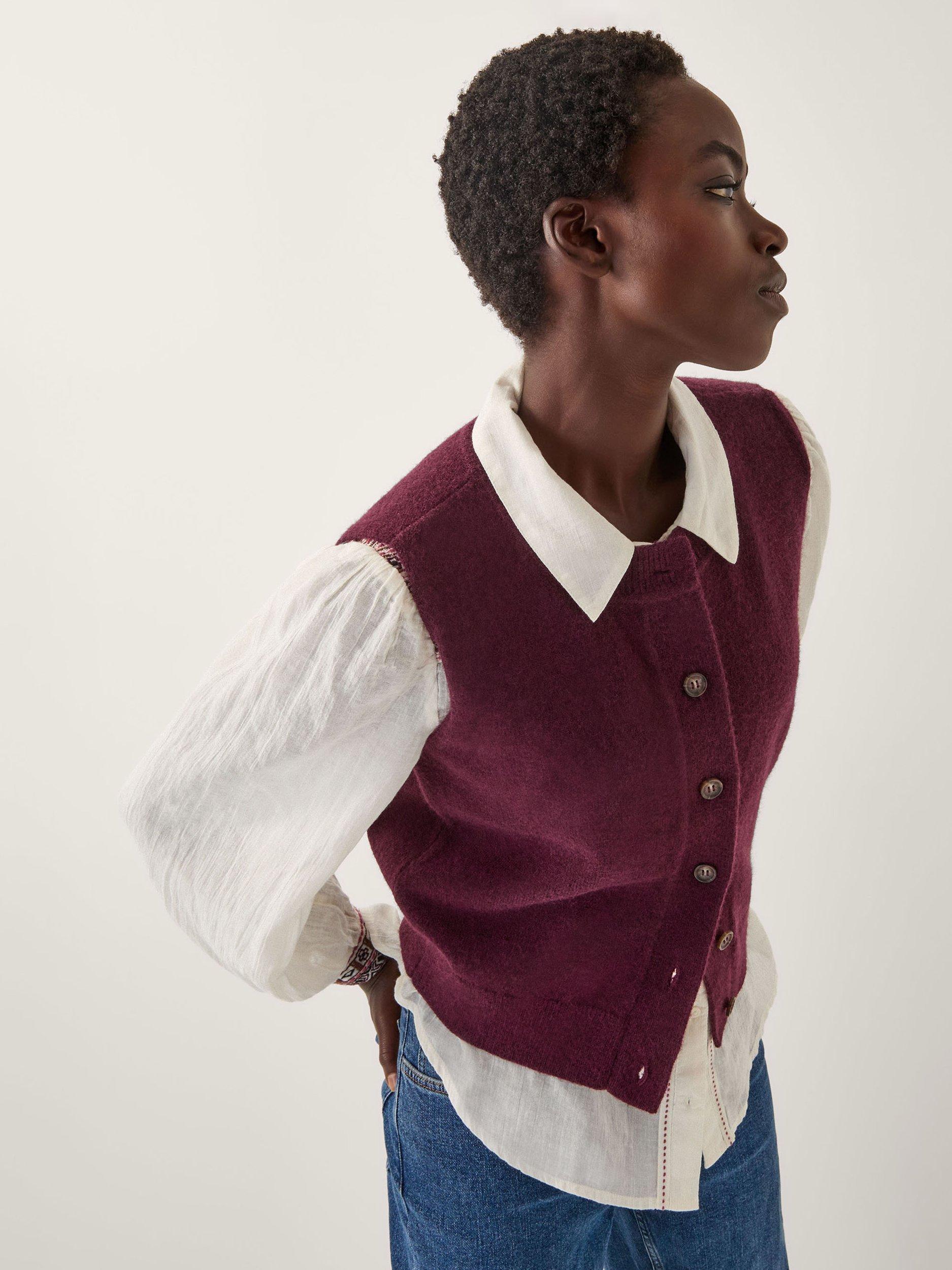 Product image 1 of 4, which shows Monsoon Brooke Button Knit Tank Top, Burgundy, M