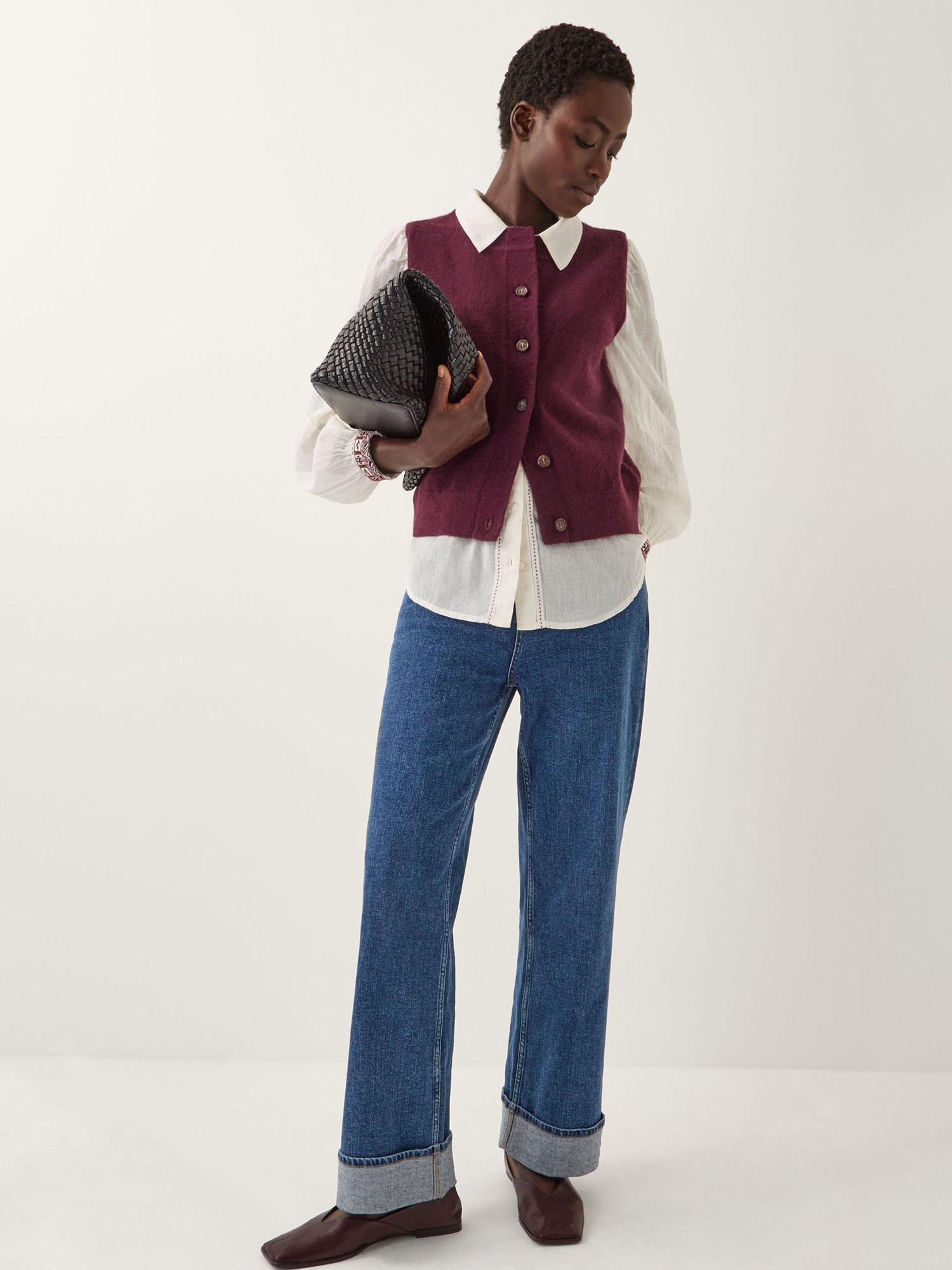 Product image 3 of 4, which shows Monsoon Brooke Button Knit Tank Top, Burgundy, M