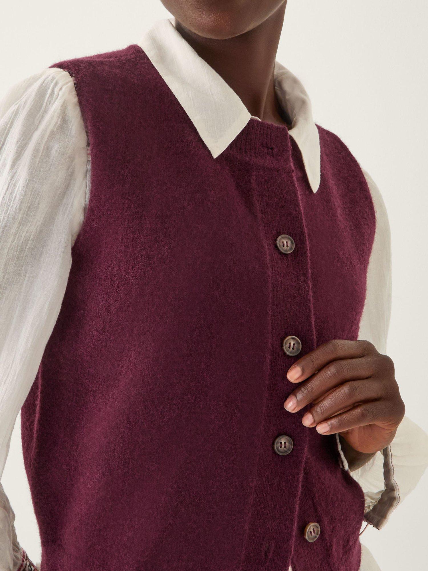 Product image 4 of 4, which shows Monsoon Brooke Button Knit Tank Top, Burgundy, M