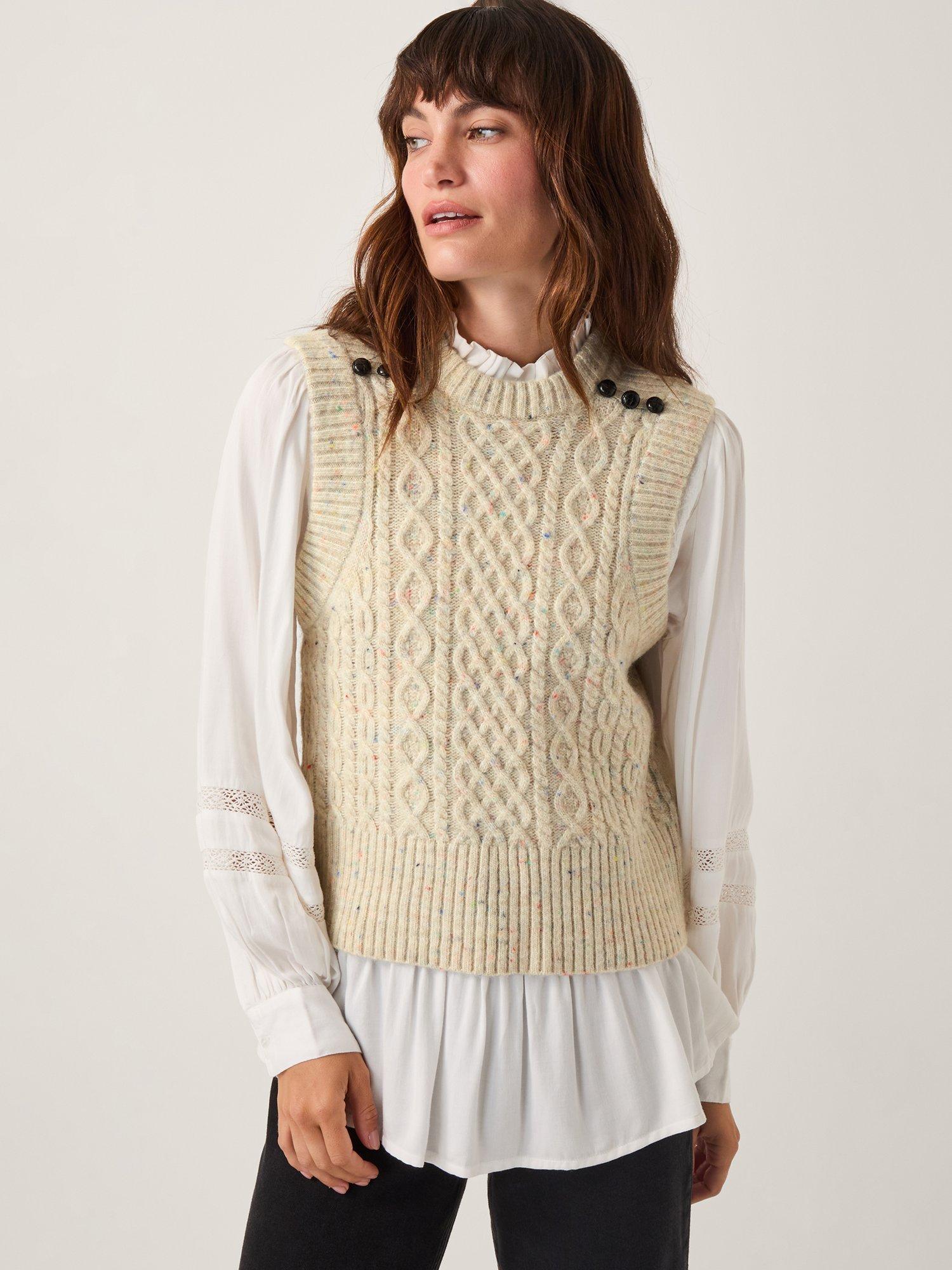 Product image 1 of 5, which shows Monsoon Carly Crew Neck Knitted Jumper Vest, Light Grey, M