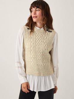 Monsoon Carly Crew Neck Knitted Jumper Vest, Light Grey