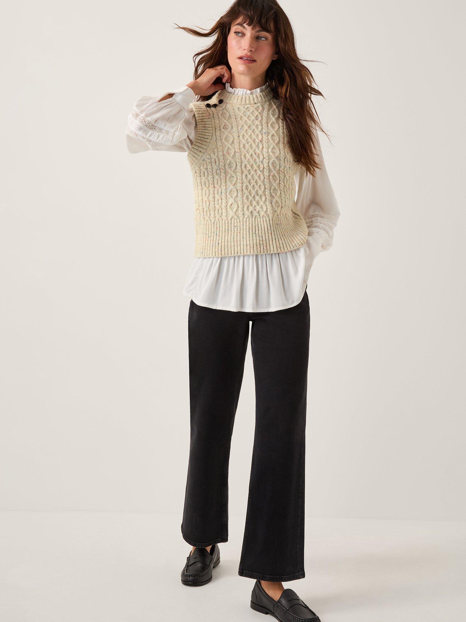 Product image 3 of 5, which shows Monsoon Carly Crew Neck Knitted Jumper Vest, Light Grey, M