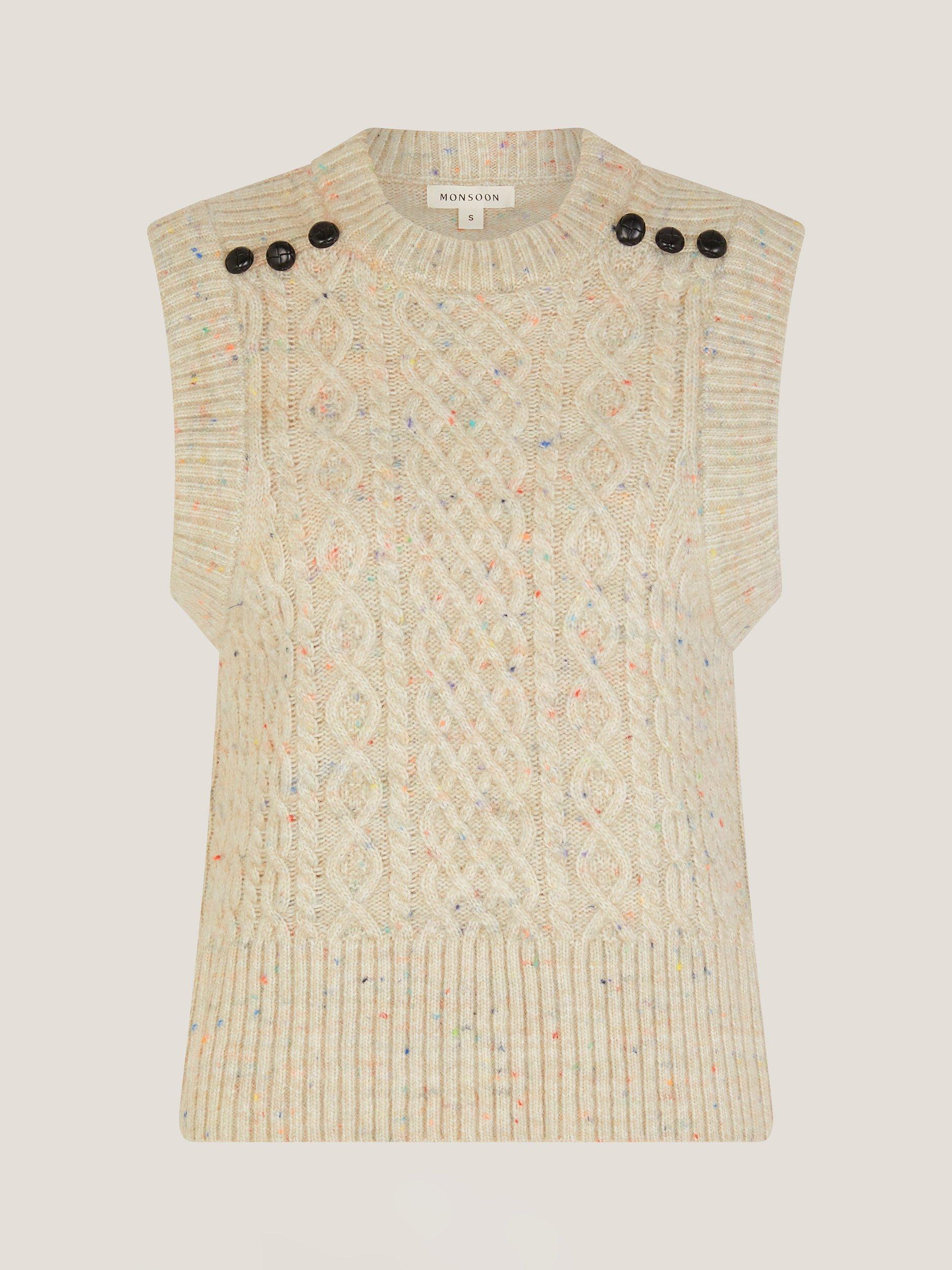 Product image 5 of 5, which shows Monsoon Carly Crew Neck Knitted Jumper Vest, Light Grey, M