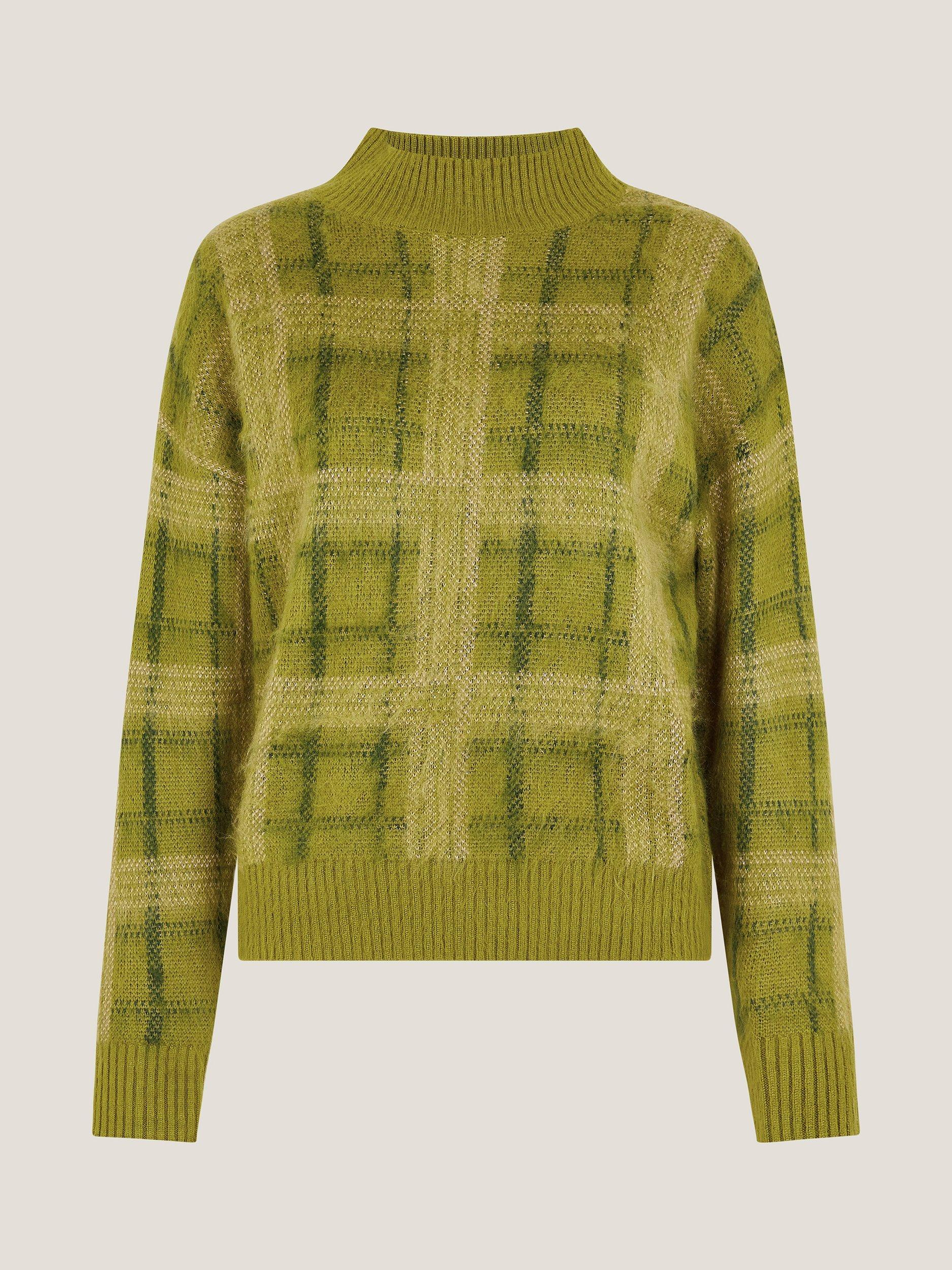 Product image 5 of 5, which shows Monsoon Cleo Check Print Crew Neck Jumper, Green, M