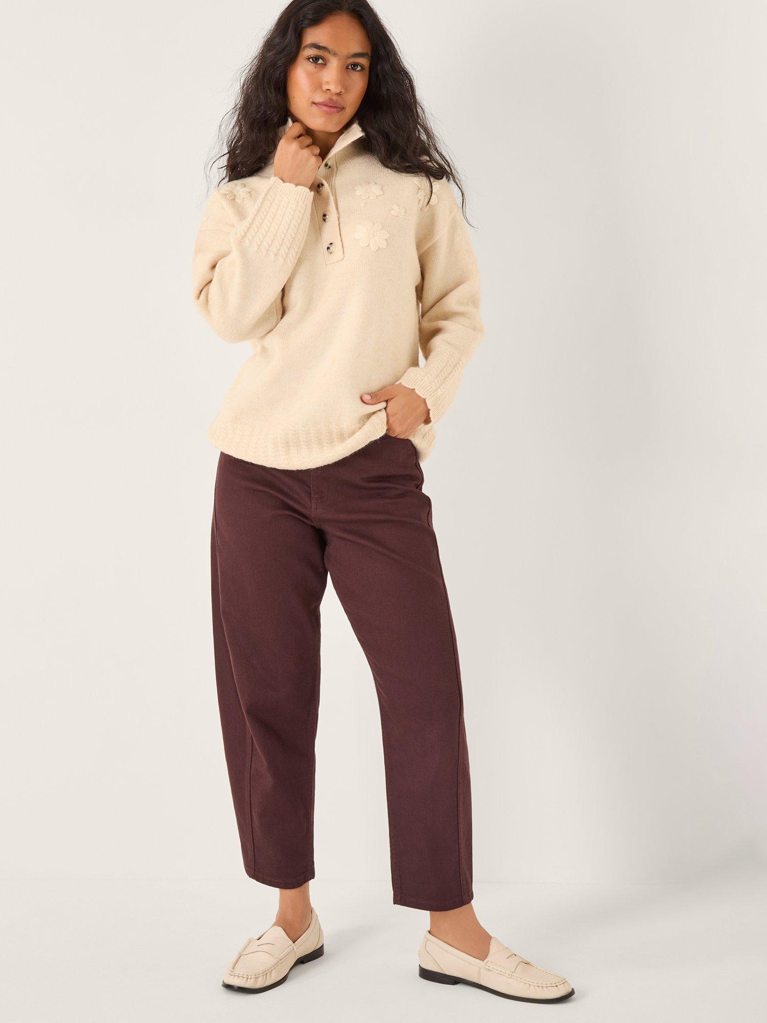 Product image 3 of 4, which shows Monsoon Embellished Long Sleeve Cable Jumper, Ivory, M