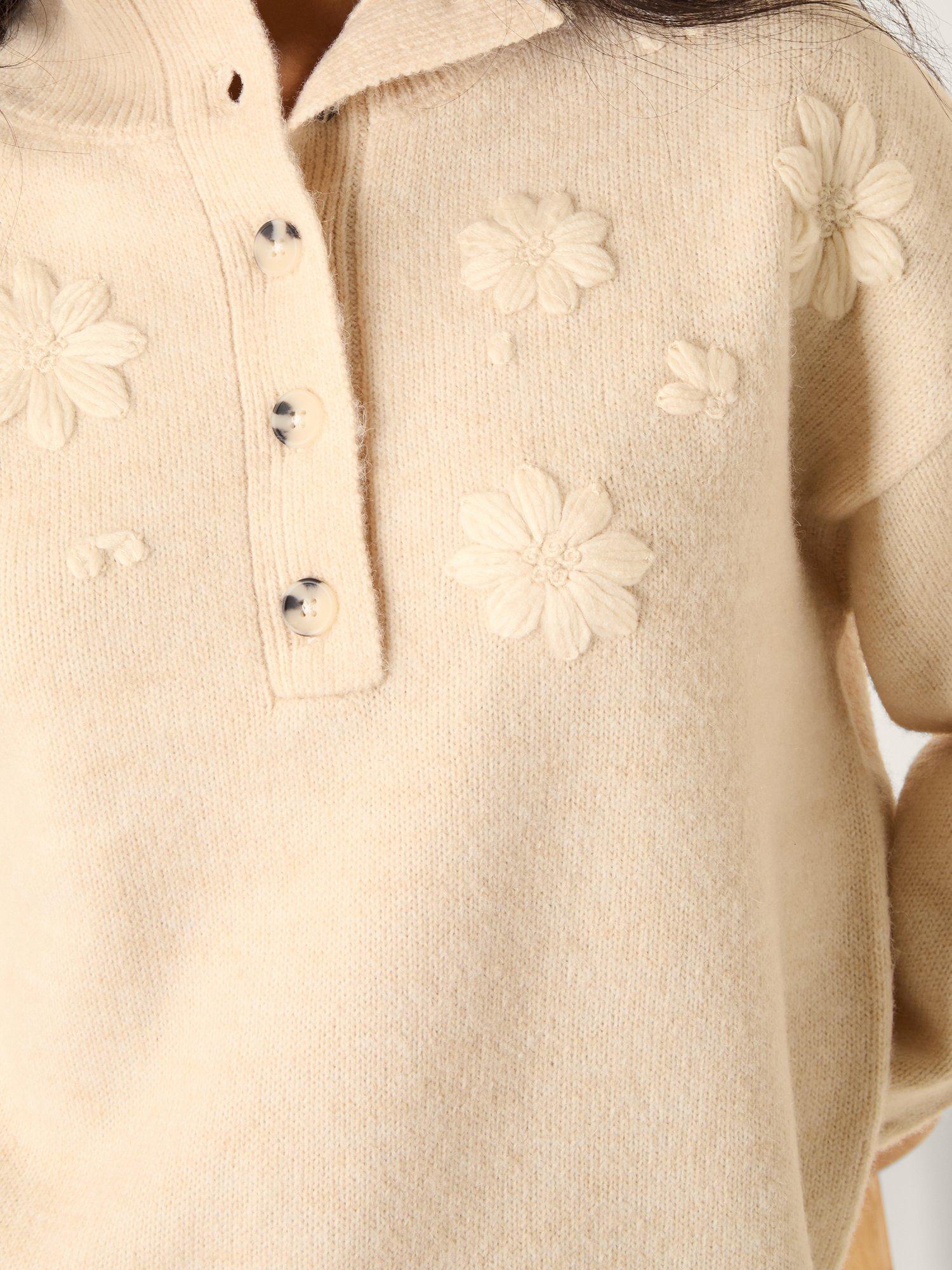 Product image 4 of 4, which shows Monsoon Embellished Long Sleeve Cable Jumper, Ivory, M